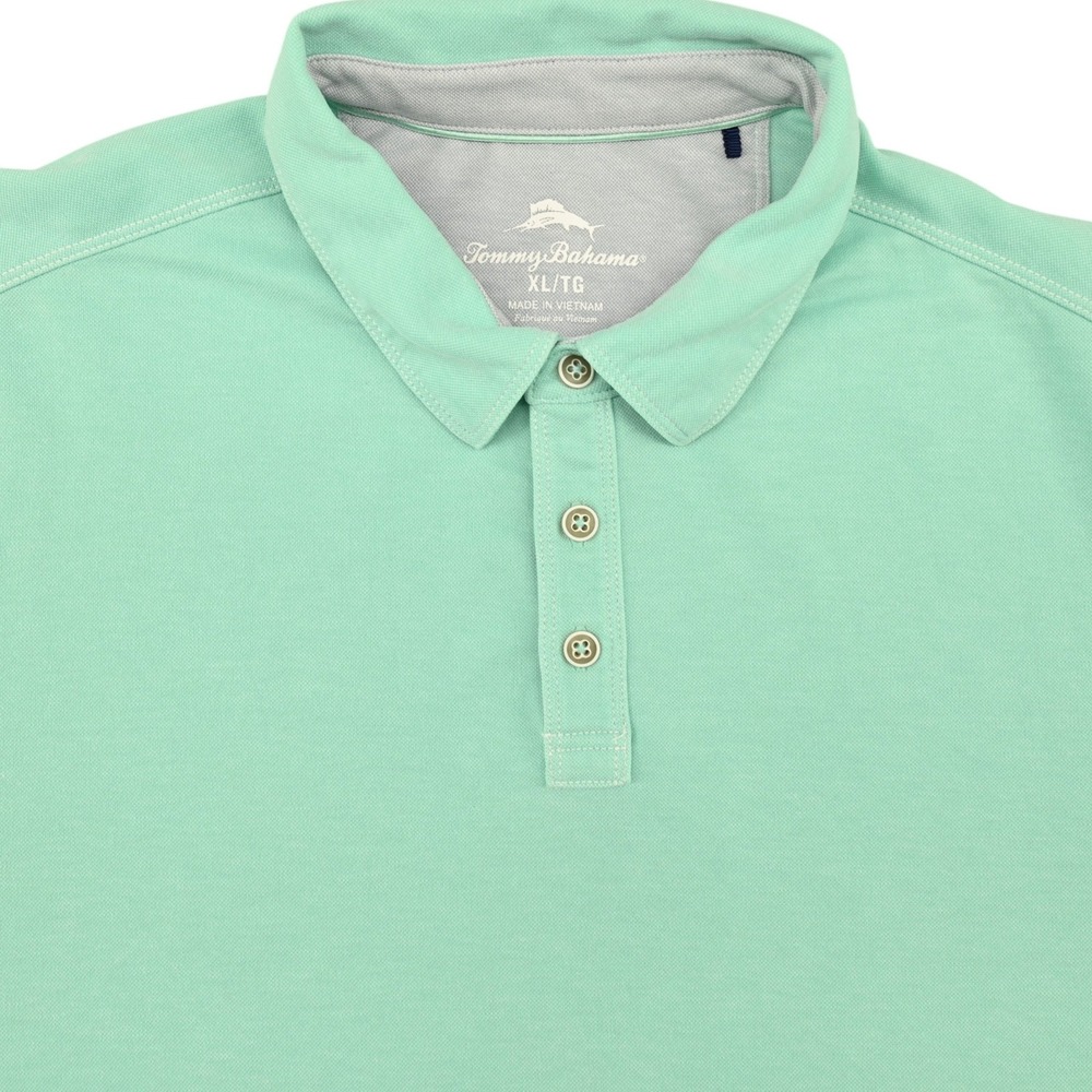 Tommy Bahama Mens XL Mint Green Tencel Blend Short Sleeve Polo Shirt Marlin Logo